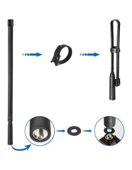 Antena de Radio Ham Plegable Bingfu VHF UHF 136-520MHz 47cm