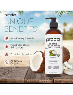 Aceite de Coco Fraccionado Orgánico PURA D'OR 473ml - Hidratante MCT 2