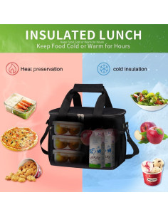 Bolsa Térmica Aislada Iknoe 8.5L Negra para Almuerzo y Picnic 2