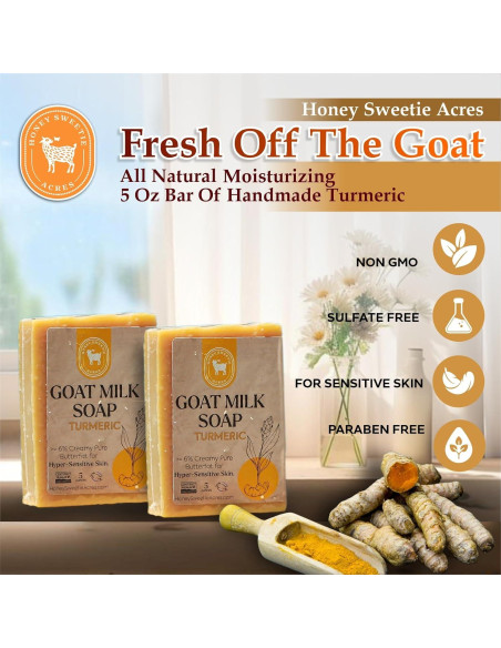 Jabón de Leche de Cabra con Cúrcuma Honey Sweetie Acres - 2 Unidades - 142 g
