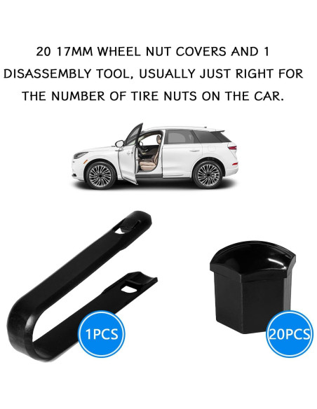 Cubiertas de Tuercas de Rueda QQWD 17mm 20 Piezas Negro