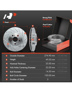 Discos de Freno Perforados y Ranurados A-Premium 275mm + Pastillas Cerámicas 2