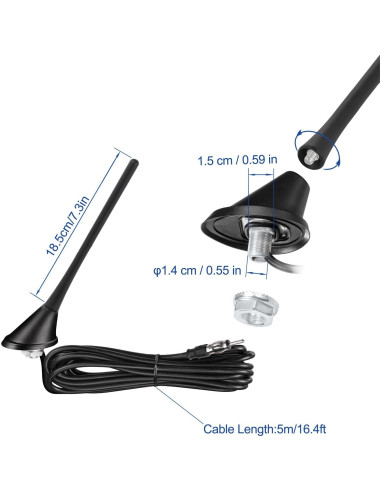 Antena de Radio Eightwood para Coche 17.78cm FM AM con Base