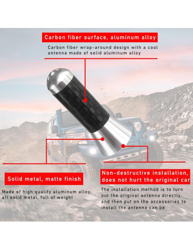 Antena Corta para Auto Augeny, Fibra de Carbono, Plata