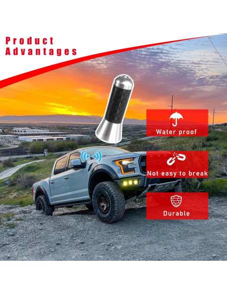 Antena Corta para Auto Augeny, Fibra de Carbono, Plata