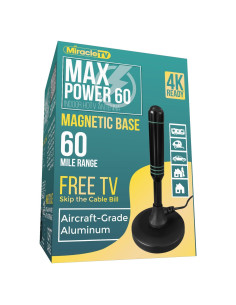 Antena HDTV Interior Miracle LED MAX Power 60 km con Base Magnética