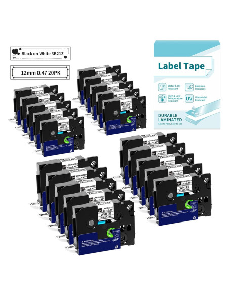 20 Cintas de Etiqueta VolenGo TZe-231 12mm Laminadas Blancas