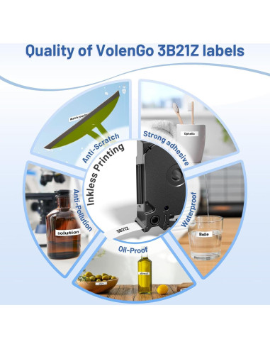 20 Cintas de Etiqueta VolenGo TZe-231 12mm Laminadas Blancas