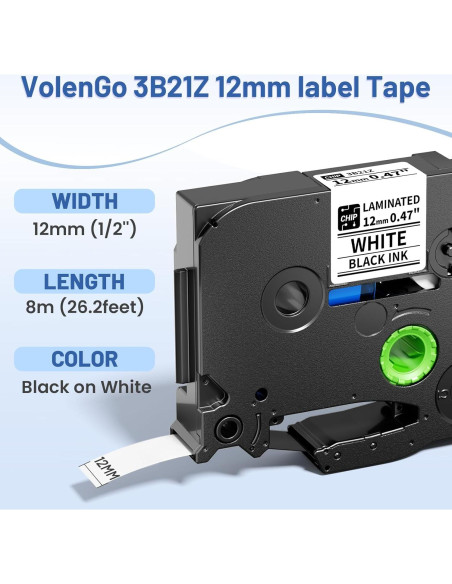 20 Cintas de Etiqueta VolenGo TZe-231 12mm Laminadas Blancas