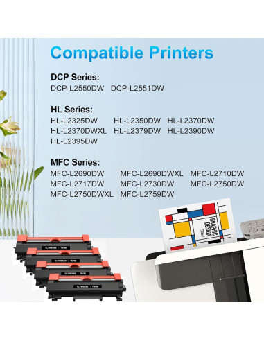 Cartucho de Tóner Negro CLYWENSS TN760 Alto Rendimiento 4-Pack