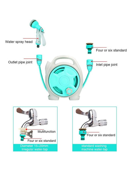 Carrete de Manguera Retráctil YEFA 15,24 m con Boquilla 6 Funciones