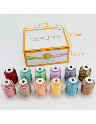 Kit de Hilo de Bordado Variegado 12 Colores 500M Nuevo Brothread