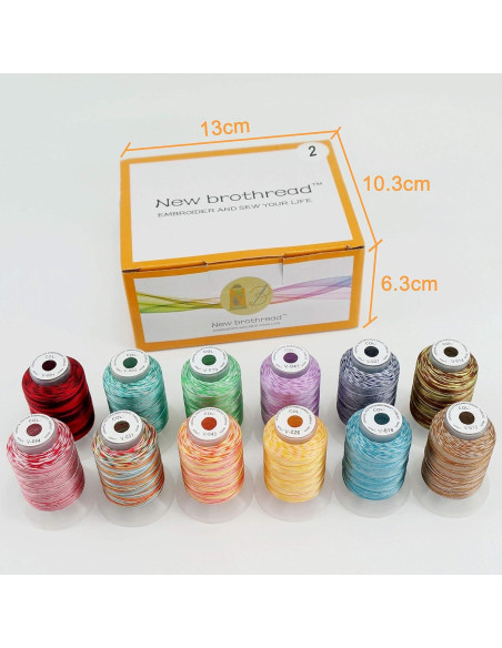 Kit de Hilo de Bordado Variegado 12 Colores 500M Nuevo Brothread
