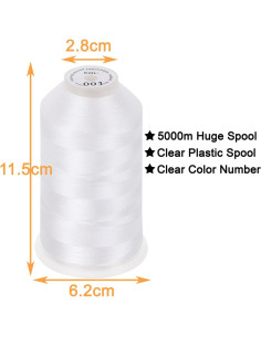 Bobina Grande Hilo Bordado Poliester 5000M New brothread Blanco 2