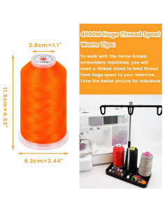 Carrete de Hilo de Bordado 4000M New brothread Naranja Neón 2