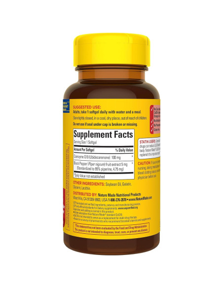 Nature Made CoQ10 100mg con Extracto de Pimienta Negra - 30 Gelatinas Blandas