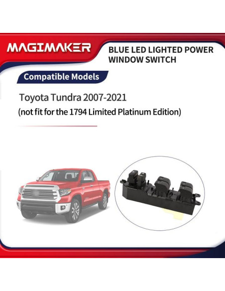Interruptor de Ventana Eléctrica Izquierdo Magimaker Toyota Tundra 2007-2021 con Luz LED Azul