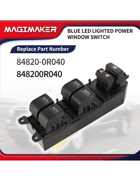 Interruptor de Ventana Eléctrica Izquierdo Magimaker Toyota Tundra 2007-2021 con Luz LED Azul
