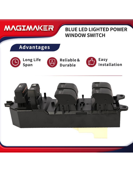 Interruptor de Ventana Eléctrica Izquierdo Magimaker Toyota Tundra 2007-2021 con Luz LED Azul