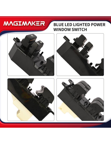 Interruptor de Ventana Eléctrica Izquierdo Magimaker Toyota Tundra 2007-2021 con Luz LED Azul