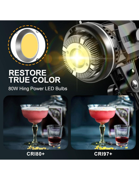 Foco LED de Video GVM 80W CRI97+ Temperatura 5600K