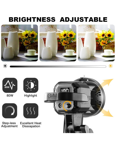 Foco LED de Video GVM 80W CRI97+ Temperatura 5600K