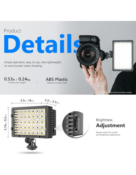 Luz de Video LED Neewer CN-160 Dimmable 660 lm 5600K Luz de Video LED Neewer CN-160 Dimmable 660 lm 5600K