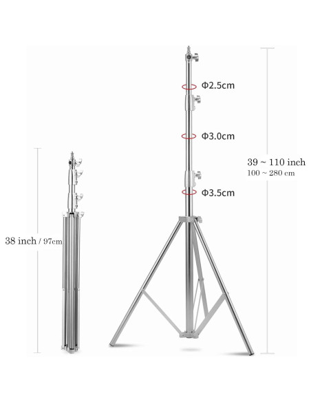 Soporte de Luz de Acero Inoxidable Lapgood 2.8m Trípode Pesado