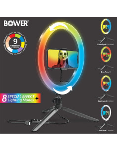 Soporte de Luz de Anillo Bower 25.4 cm RGB con Trípode y Control Remoto 2
