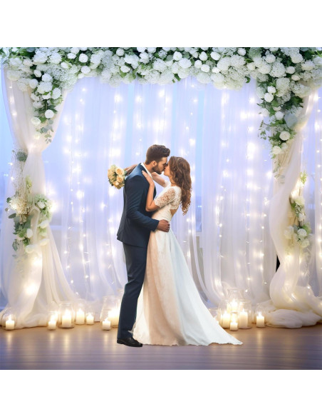 Cortina de fondo blanca con luces 3.05x3.05m para fiestas