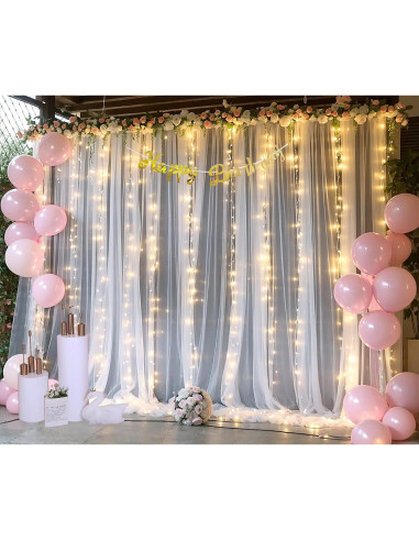 Cortina de fondo blanca con luces 3.05x3.05m para fiestas