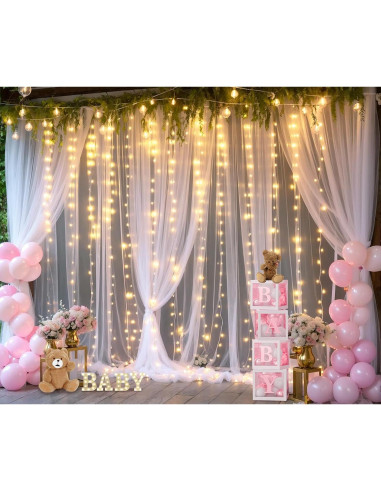 Cortina de fondo blanca con luces 3.05x3.05m para fiestas