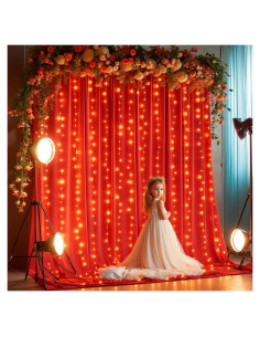 Cortinas de fondo rojas Shillance 5x10 pies con luces LED