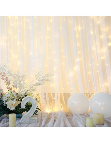 Cortina de fondo blanca con luces 3.05x3.05m para fiestas