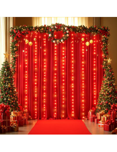 Cortinas de fondo rojas Shillance 5x10 pies con luces LED 2