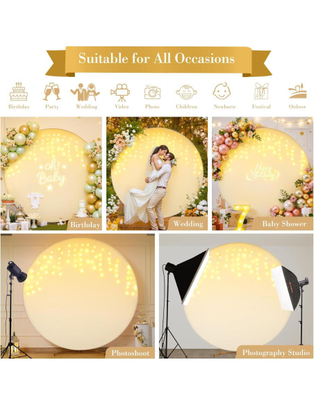 Cubierta de fondo circular marfil 2.2m con luces LED para eventos
