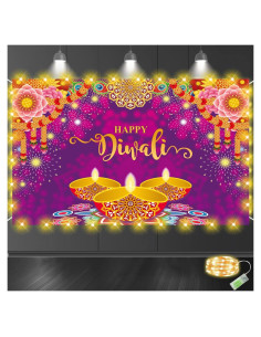 Banner de Fondo Feliz Diwali con Luces LED 1.58m Dreasmt
