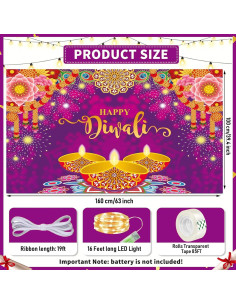 Banner de Fondo Feliz Diwali con Luces LED 1.58m Dreasmt 2