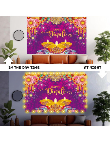 Banner de Fondo Feliz Diwali con Luces LED 1.58m Dreasmt