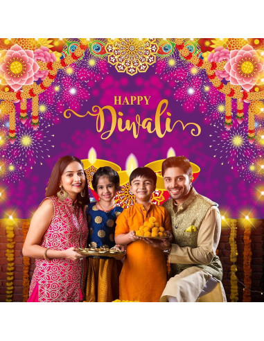 Banner de Fondo Feliz Diwali con Luces LED 1.58m Dreasmt