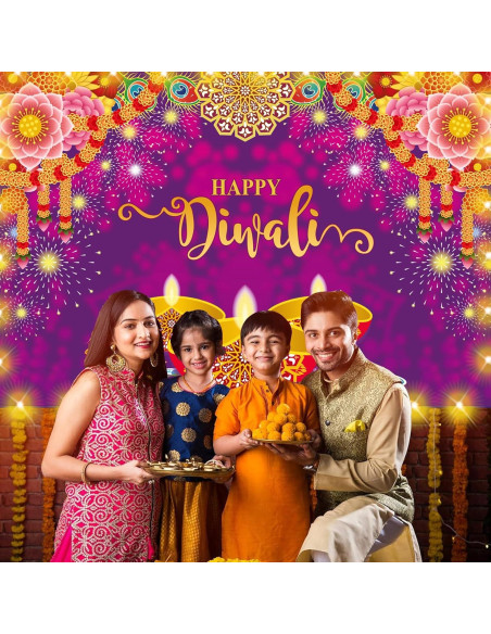 Banner de Fondo Feliz Diwali con Luces LED 1.58m Dreasmt