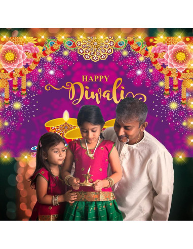 Banner de Fondo Feliz Diwali con Luces LED 1.58m Dreasmt