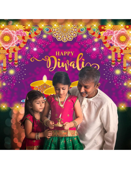 Banner de Fondo Feliz Diwali con Luces LED 1.58m Dreasmt