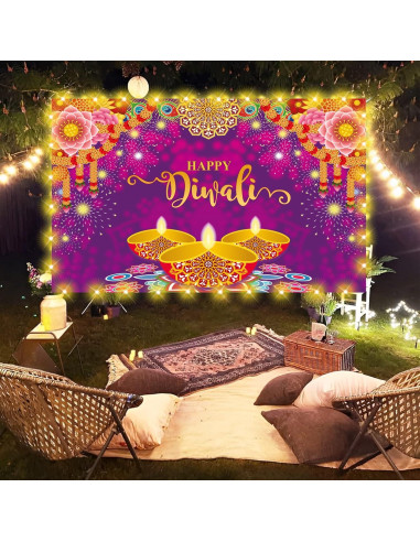 Banner de Fondo Feliz Diwali con Luces LED 1.58m Dreasmt