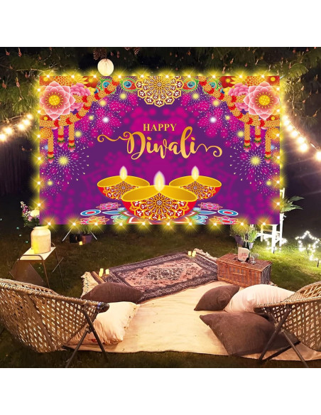 Banner de Fondo Feliz Diwali con Luces LED 1.58m Dreasmt