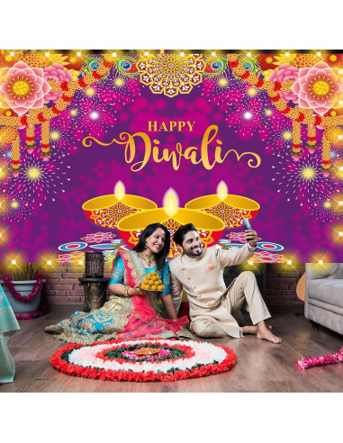 Banner de Fondo Feliz Diwali con Luces LED 1.58m Dreasmt