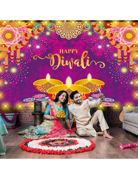 Banner de Fondo Feliz Diwali con Luces LED 1.58m Dreasmt