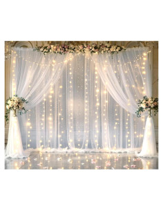 Cortinas de fondo de tul blanco Suppromo 6m x 2.4m con luces