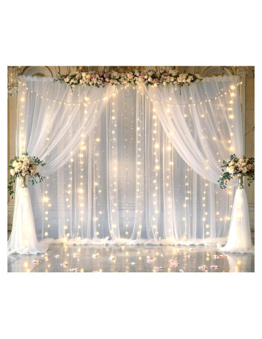 Cortinas de fondo de tul blanco Suppromo 6m x 2.4m con luces