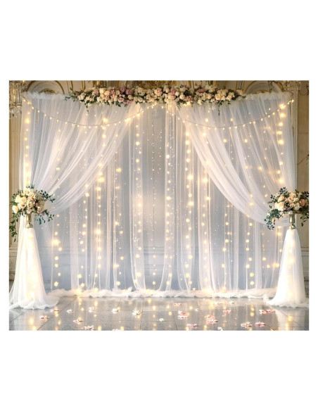 Cortinas de fondo de tul blanco Suppromo 6m x 2.4m con luces